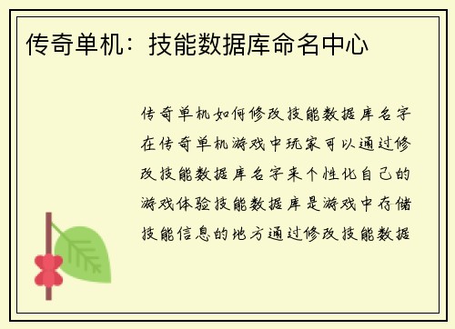 传奇单机：技能数据库命名中心